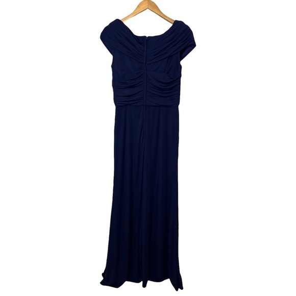 La Femme Off The Shoulder V Neck Long Sheath Gown Dress Blue Size 10 Formal - Picture 6 of 9
